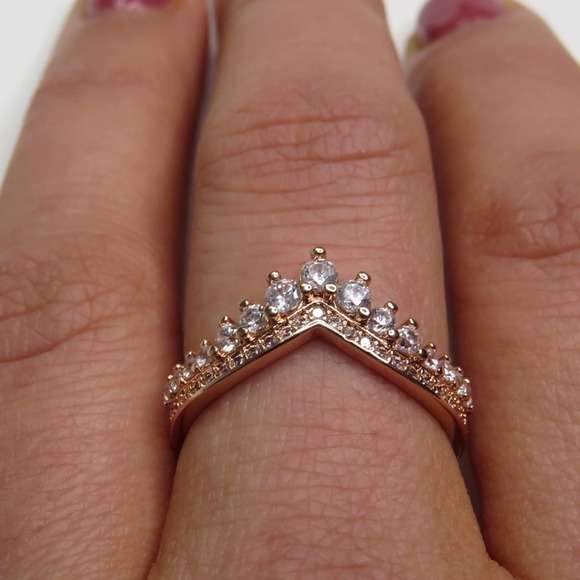 Pandora Rose Gold Princess Wishbone Ring Size 8 - Picture 4 of 12